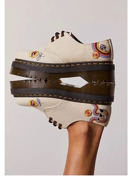 Dr. Martens Shoes - Dr Martens 1461 Quad Retro Ray Canvas Platform Oxford Shoes Womens 8 Embroidery